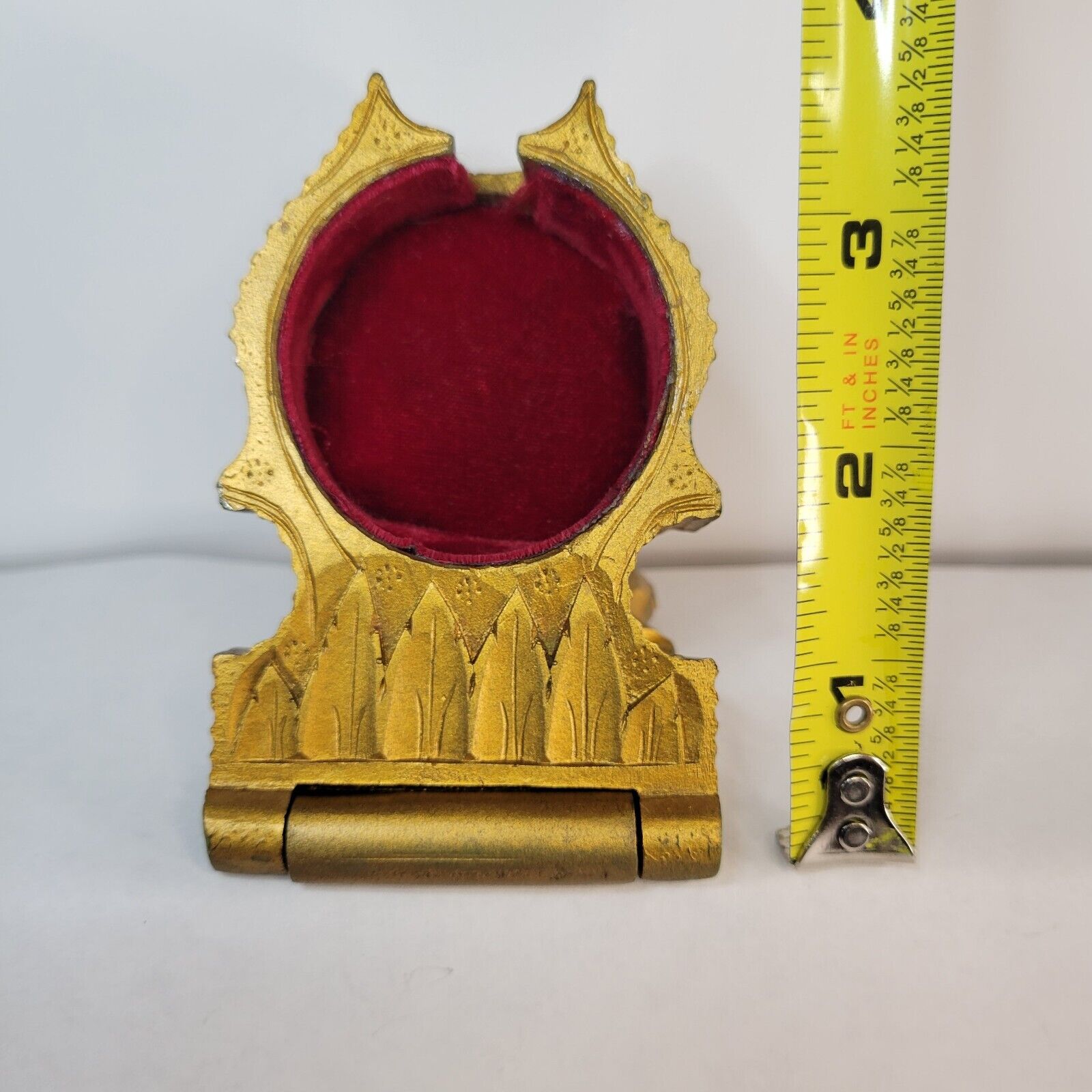  Wood Pocket Watch Holder Case Box Gold Wash Ornate Vintage Early 1900's