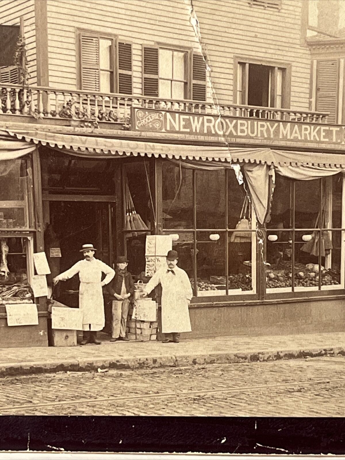 Antique Cabinet Card Photograph 1800s New Roxbury (Boston) Market Grocery Store