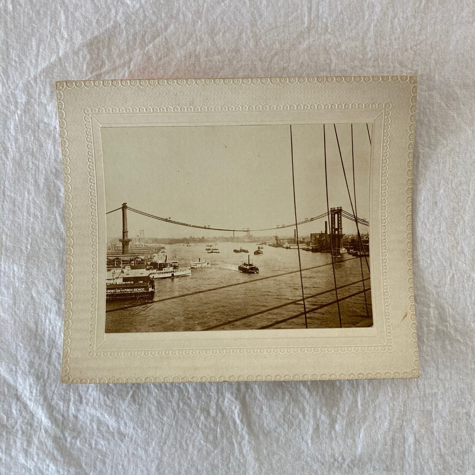 Antique NYC Original Photograph Manhattan Bridge Under Construction Late 1800s