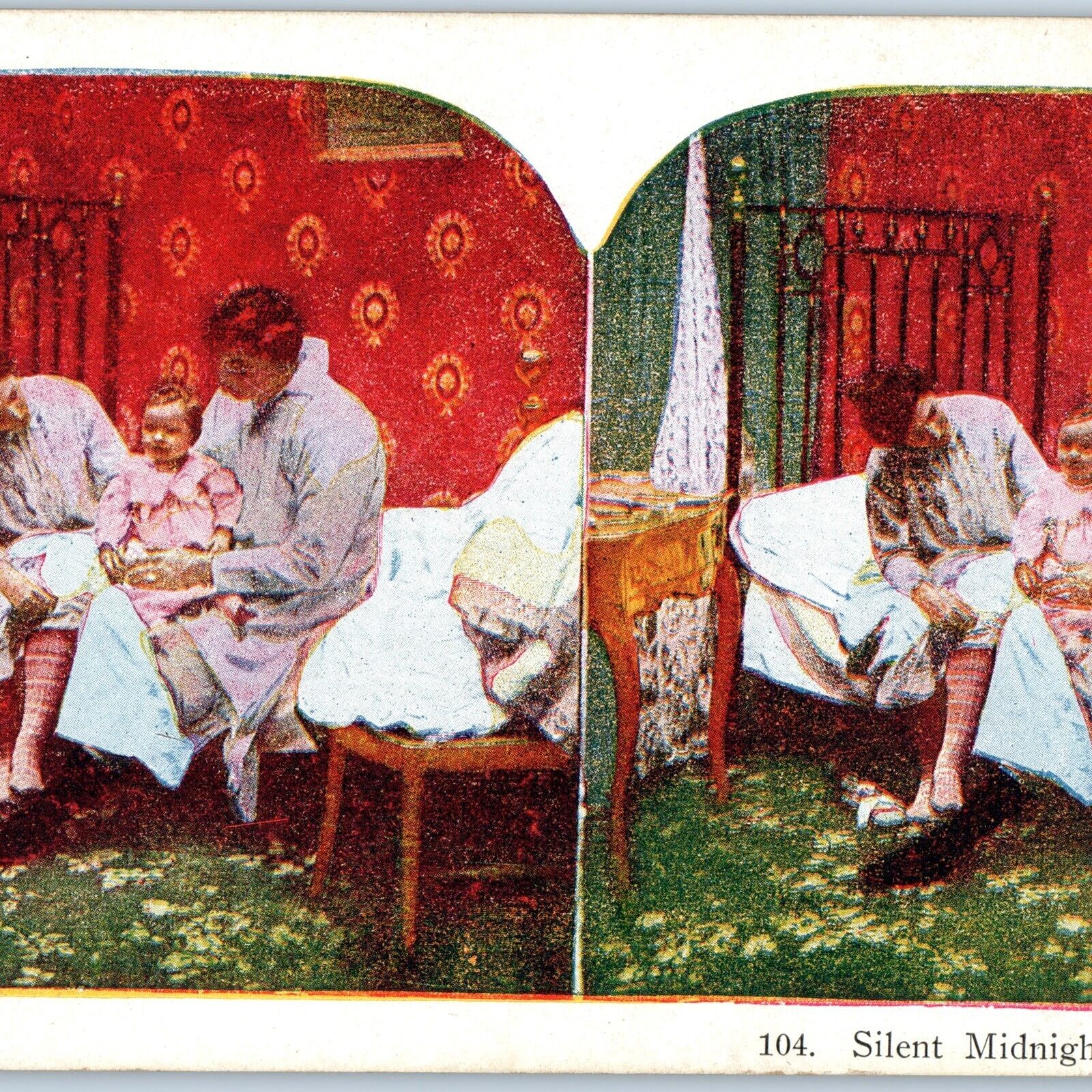 1900s Silent Midnight Watches Cute Young Family Little Girl Stereoview House V37