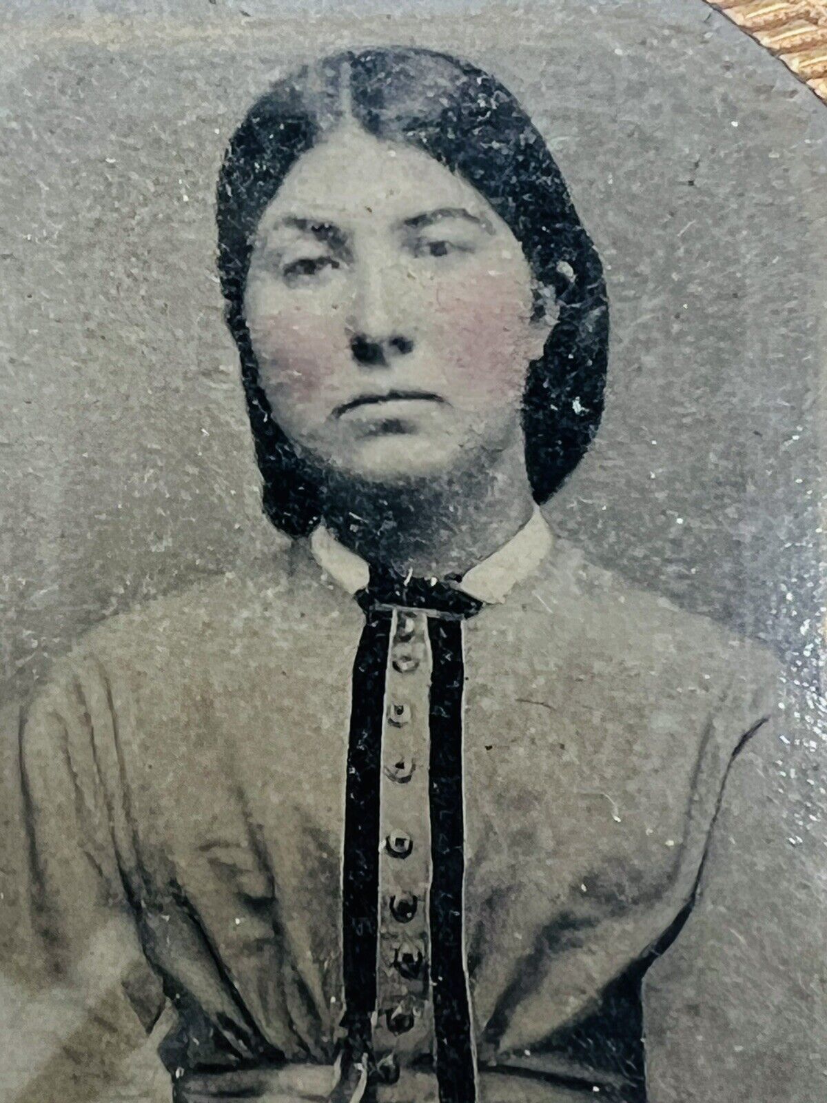 1800s Ambrotype Collodion Black & White Photograph Husband Wife Gold Frame