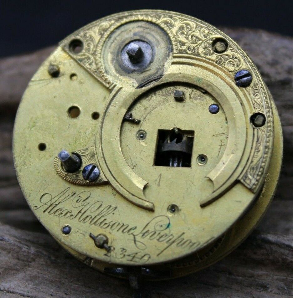 EARLY 1800s A HOLLISONE LIVERPOOL VERGE FUSEE POCKET WATCH MOVEMENT #2340 (O3R2)