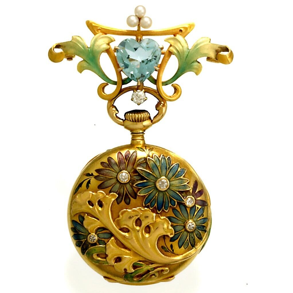 Rare Art Nouveau 18K Gold Enamel Patek Philippe Pendant Watch C1900s Triple Sign