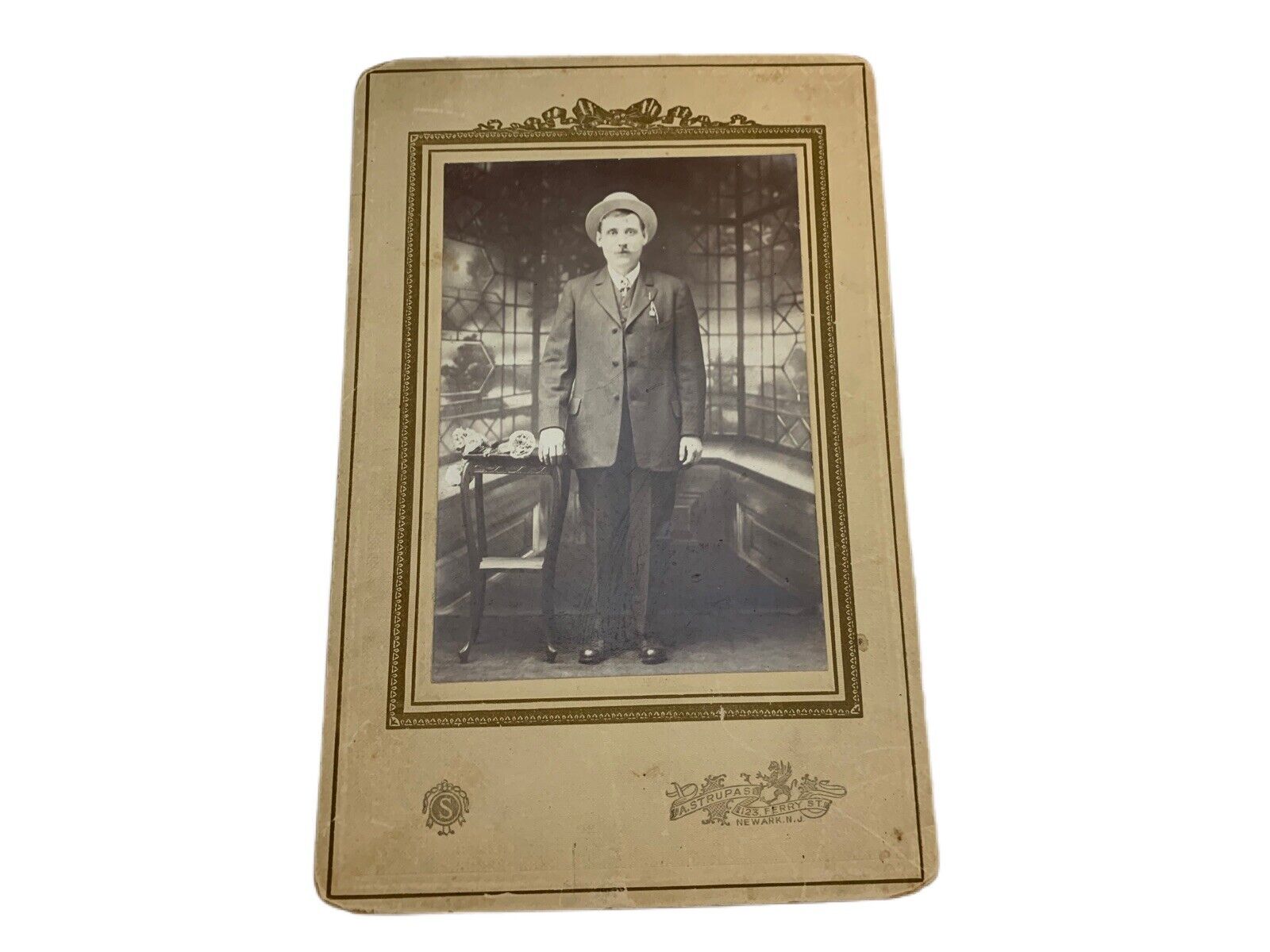 Antique Photography Early 1900s Man With Straw Hat 3 Pc Suit Pocket Watch Fancy