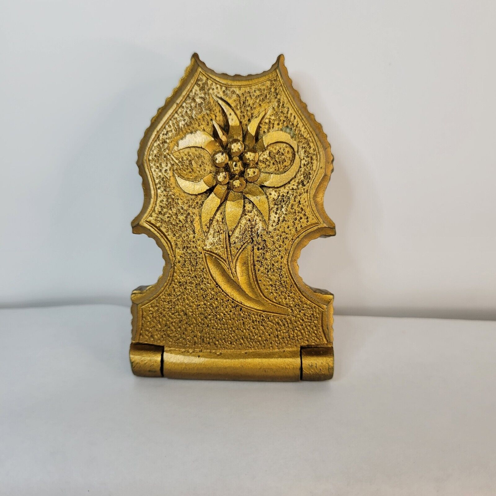  Wood Pocket Watch Holder Case Box Gold Wash Ornate Vintage Early 1900's