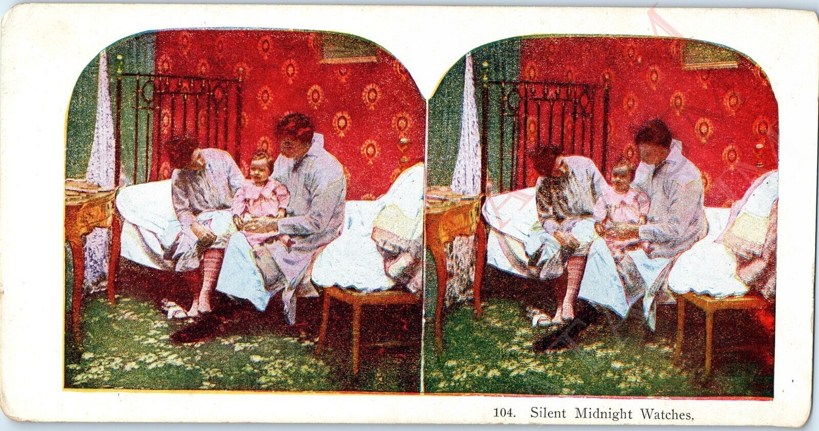 1900s Silent Midnight Watches Cute Young Family Little Girl Stereoview House V37