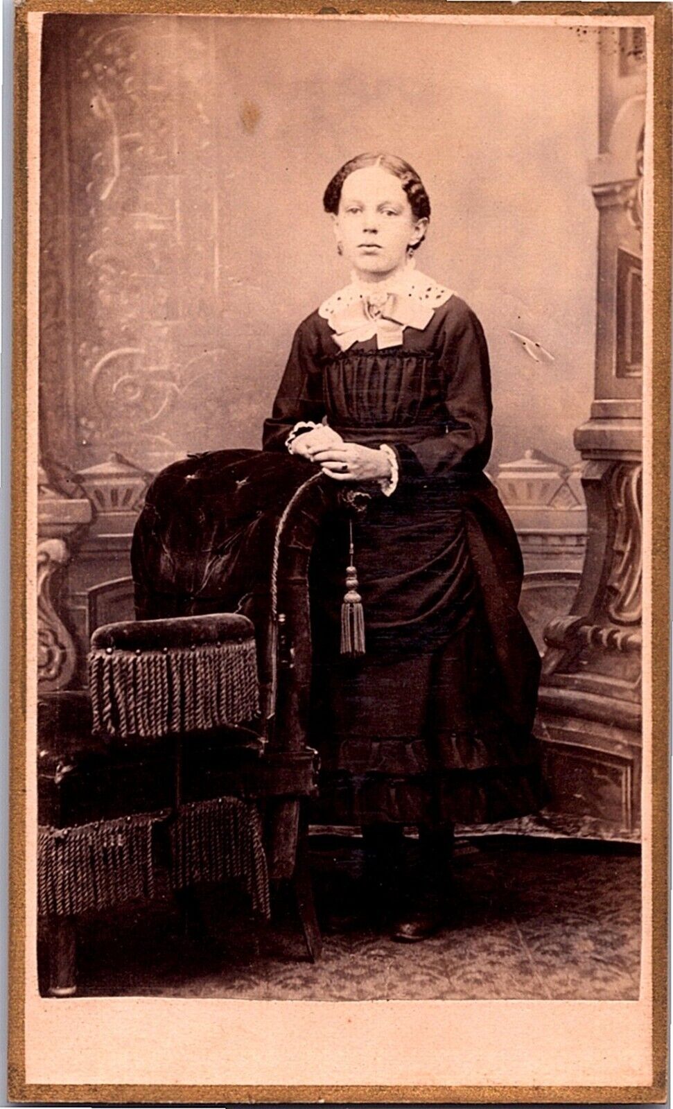 CDV Photo 1800's Waterloo, Ia. Studio Portrait Woman In Victorian Dress