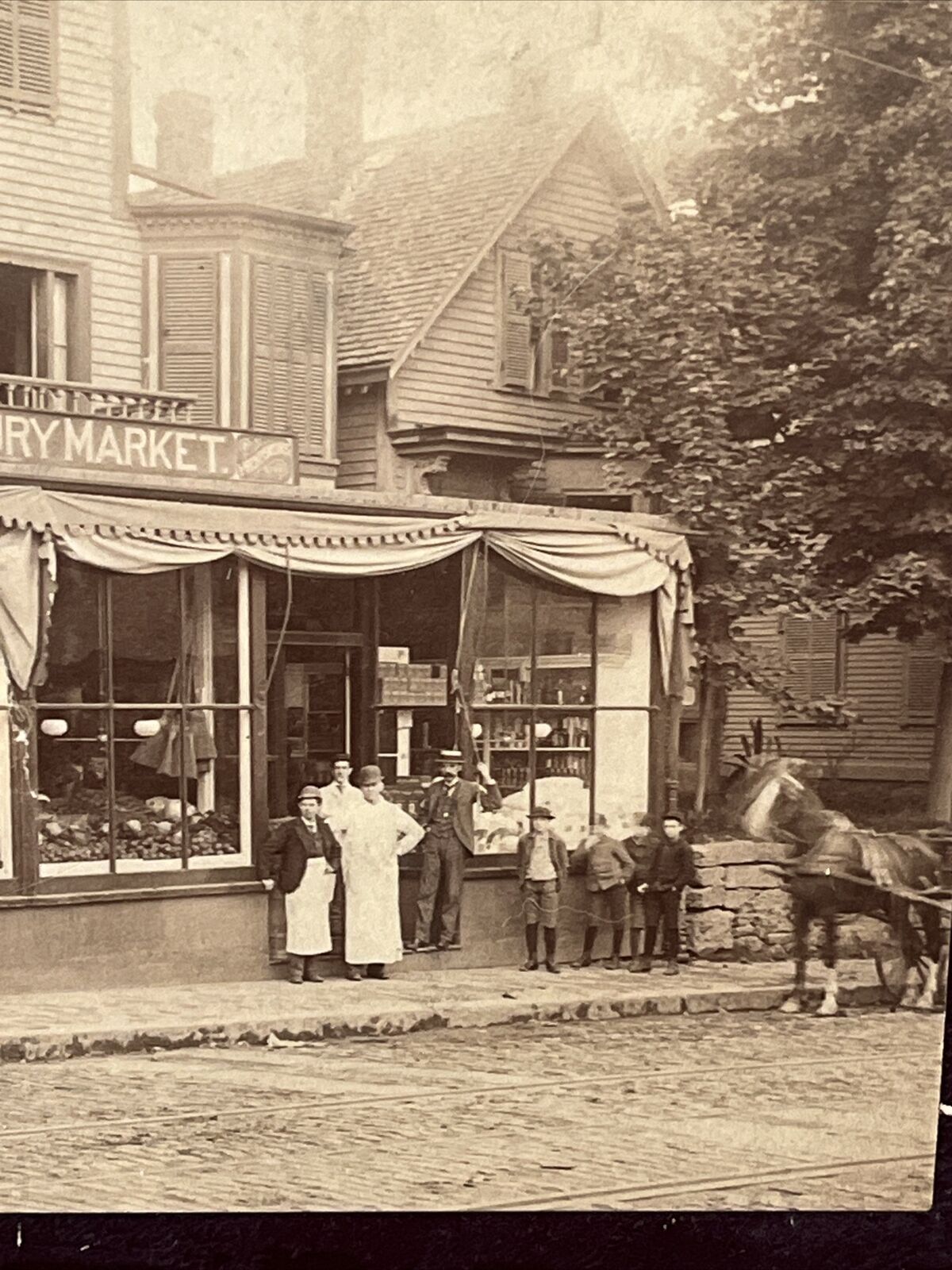 Antique Cabinet Card Photograph 1800s New Roxbury (Boston) Market Grocery Store