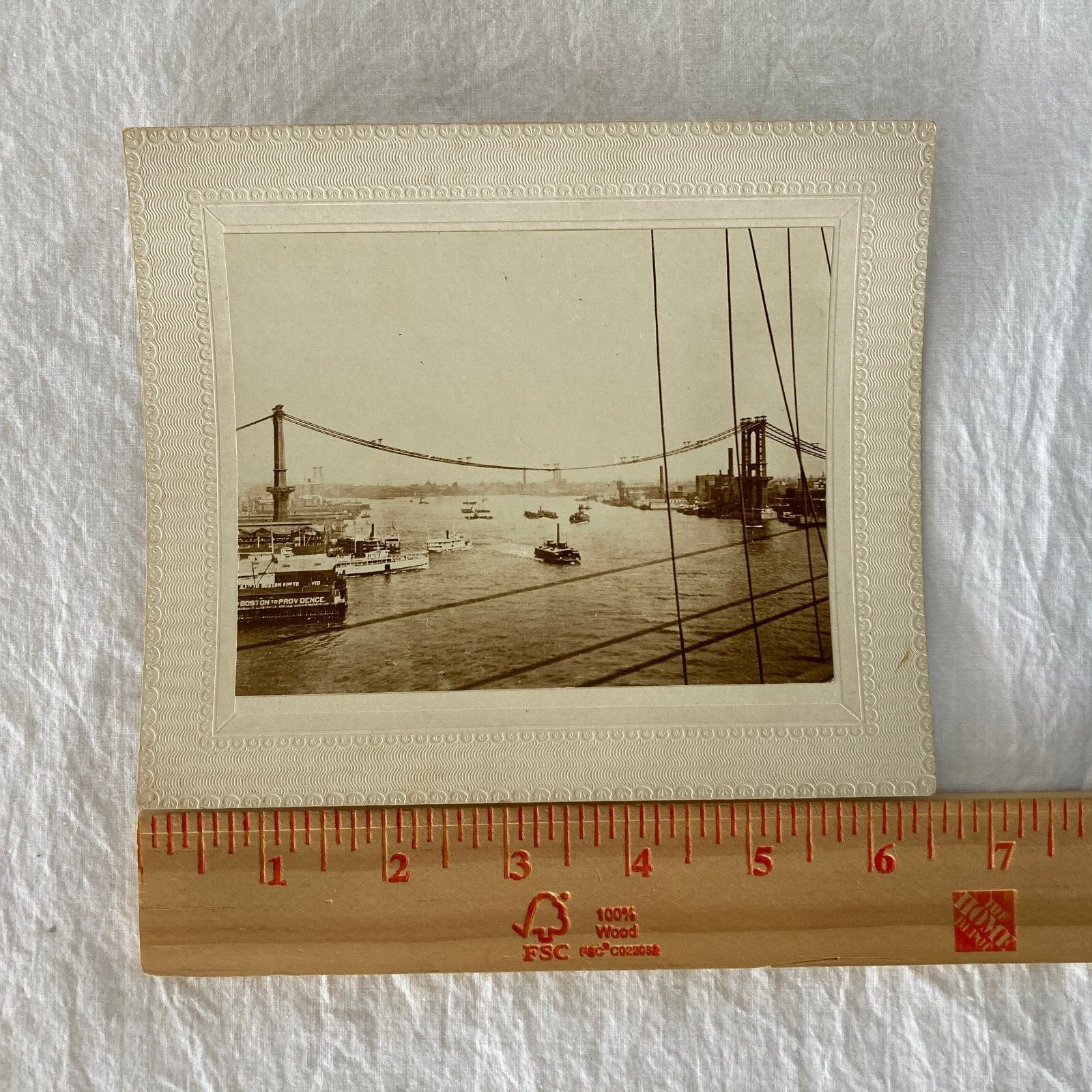 Antique NYC Original Photograph Manhattan Bridge Under Construction Late 1800s
