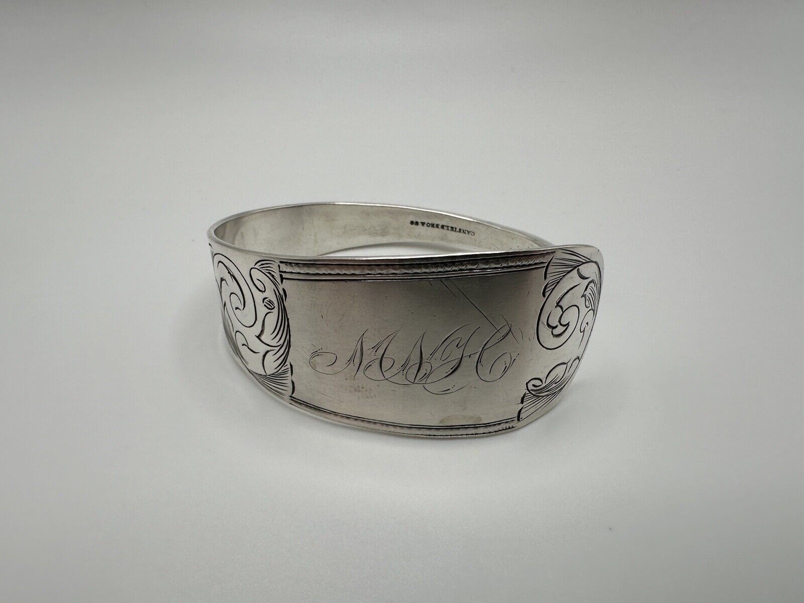 Antique Sterling Silver 1800s MNH Scroll Cuff Bracelet
