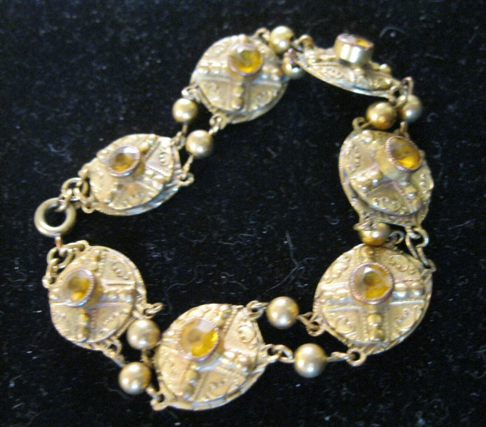 Antique 1800's Victorian Citrine Glass Gold Filled Bracelet 7.5" Jewelry
