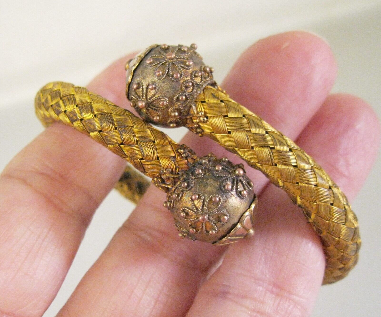1800s Victorian Era Antique Etruscan Revival Wrap Around Bracelet Gold Filled