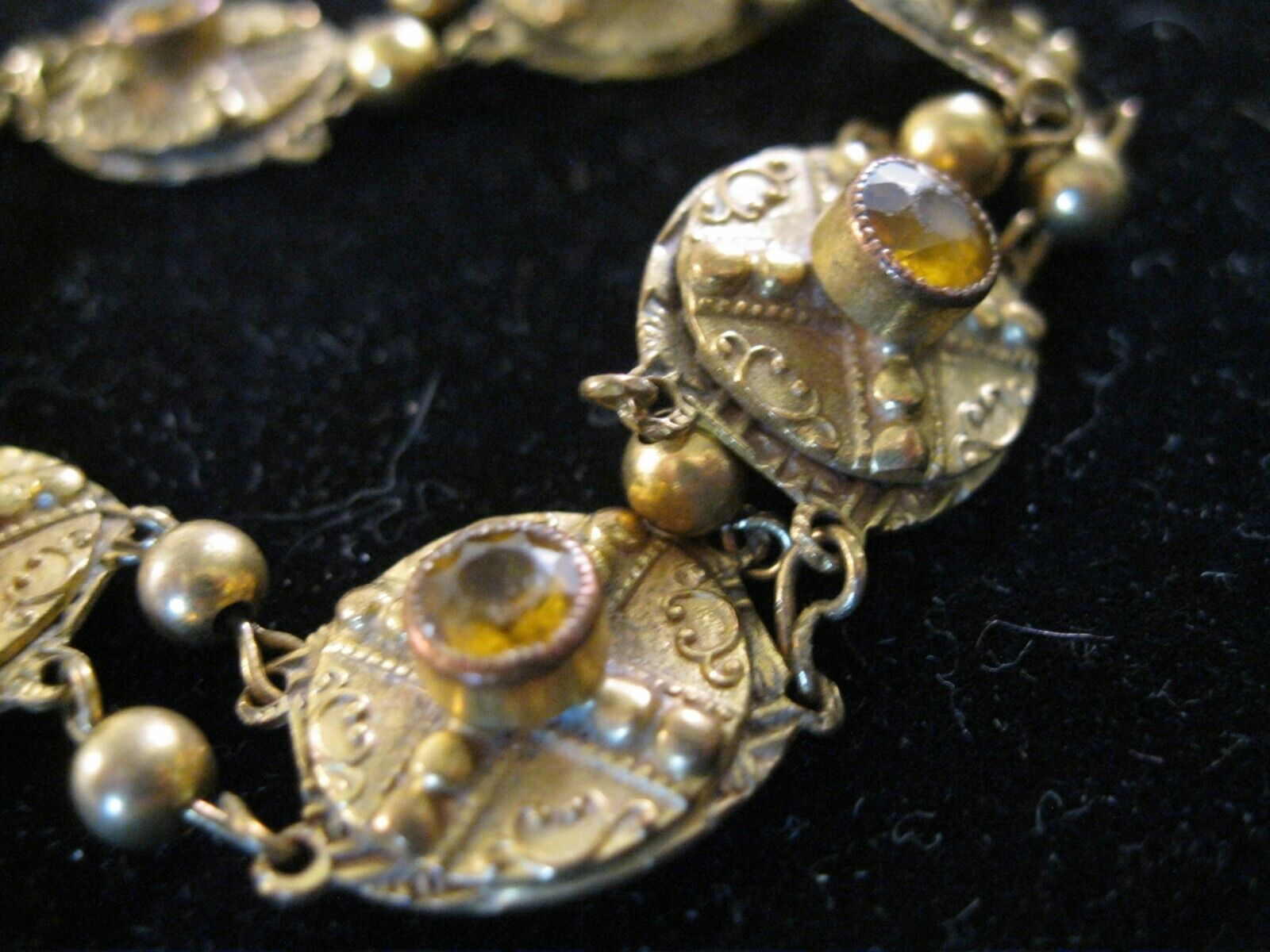 Antique 1800's Victorian Citrine Glass Gold Filled Bracelet 7.5" Jewelry