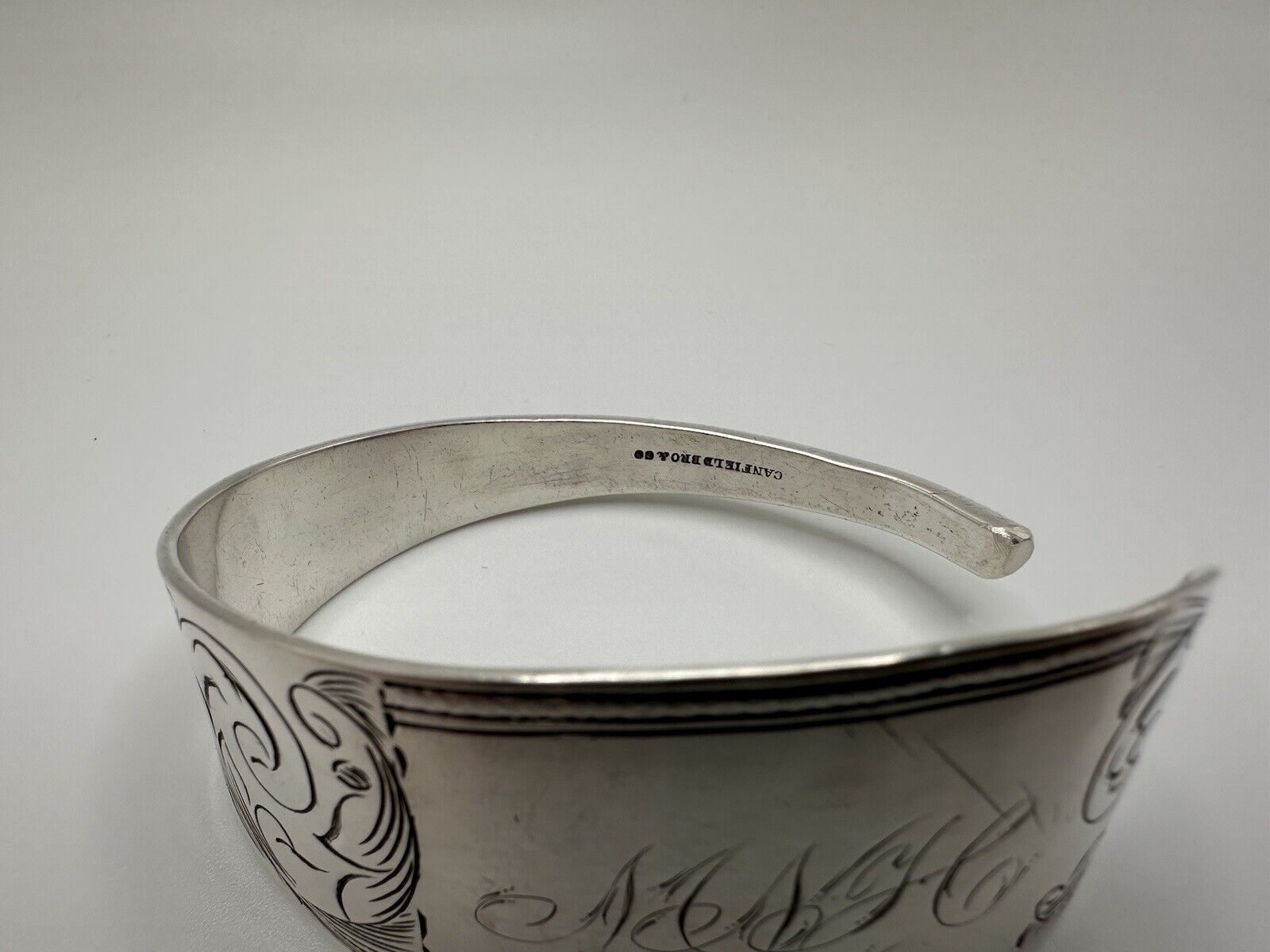 Antique Sterling Silver 1800s MNH Scroll Cuff Bracelet