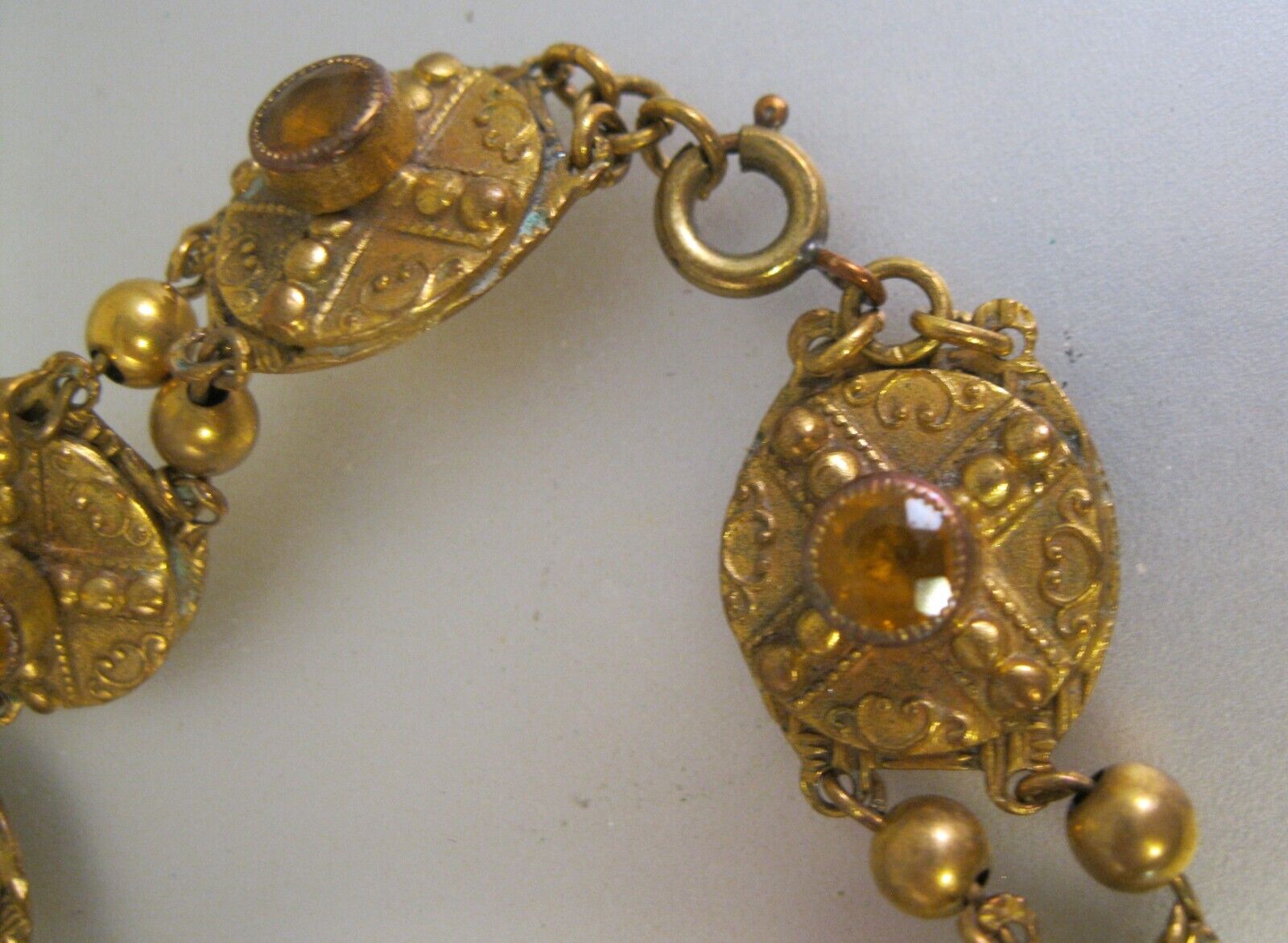 Antique 1800's Victorian Citrine Glass Gold Filled Bracelet 7.5" Jewelry