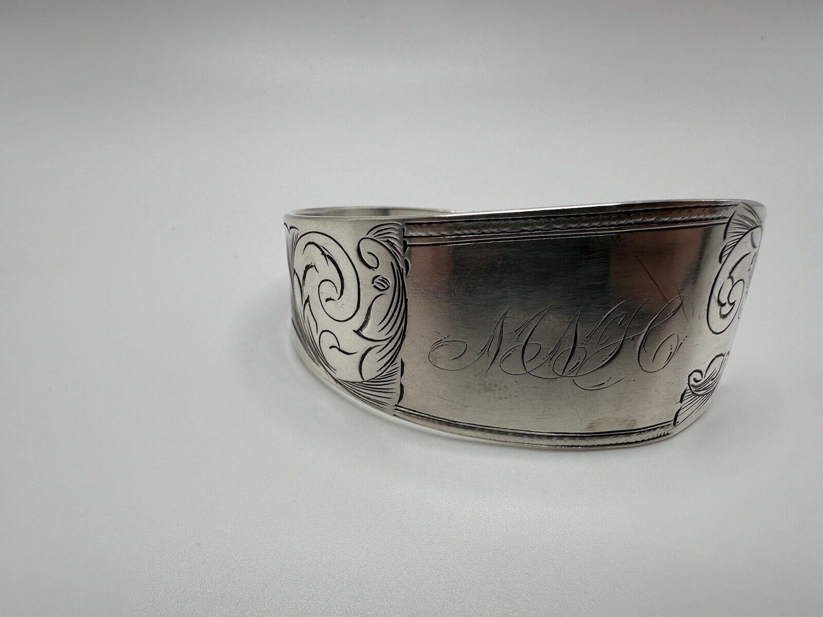 Antique Sterling Silver 1800s MNH Scroll Cuff Bracelet