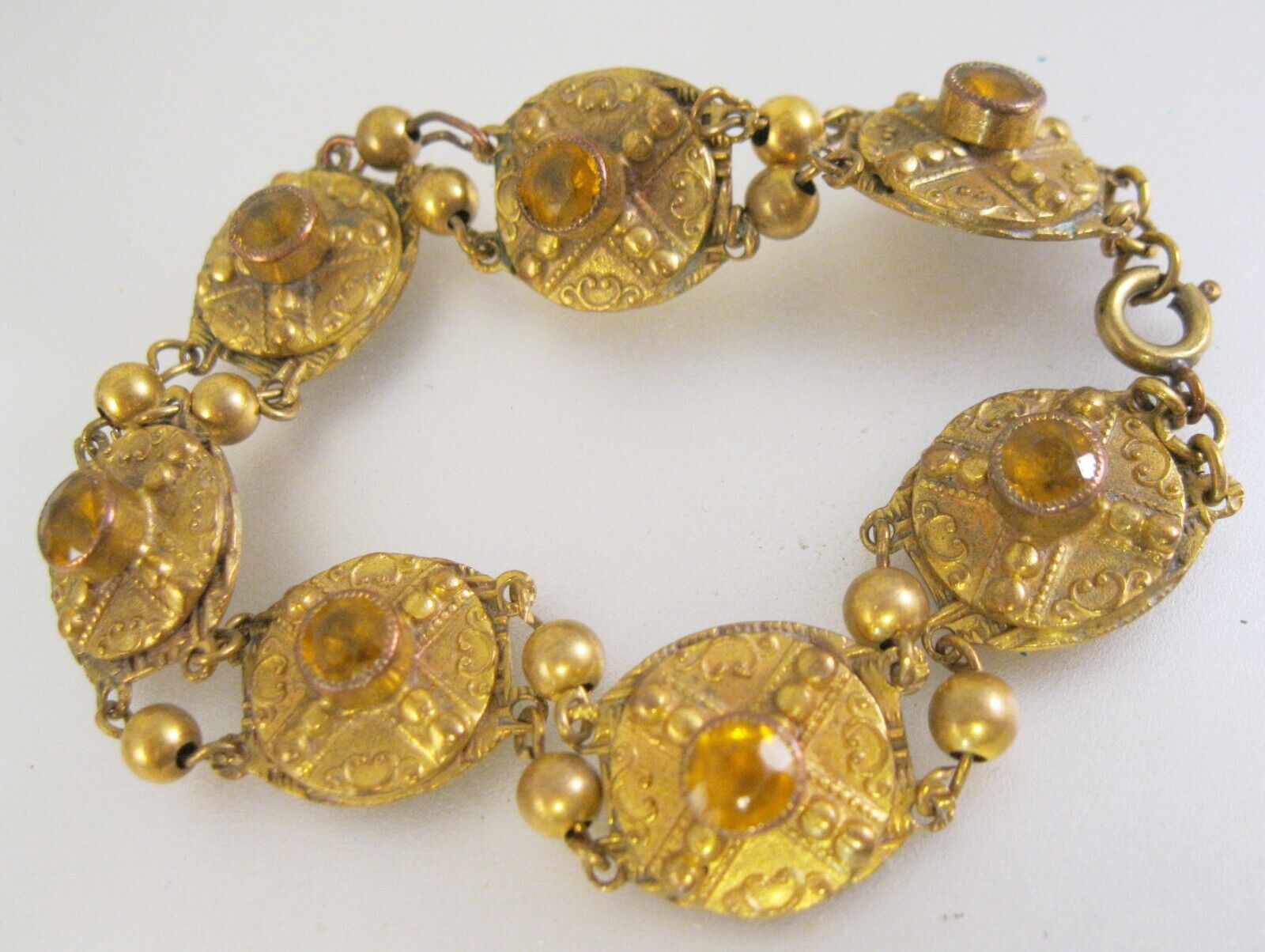Antique 1800's Victorian Citrine Glass Gold Filled Bracelet 7.5" Jewelry