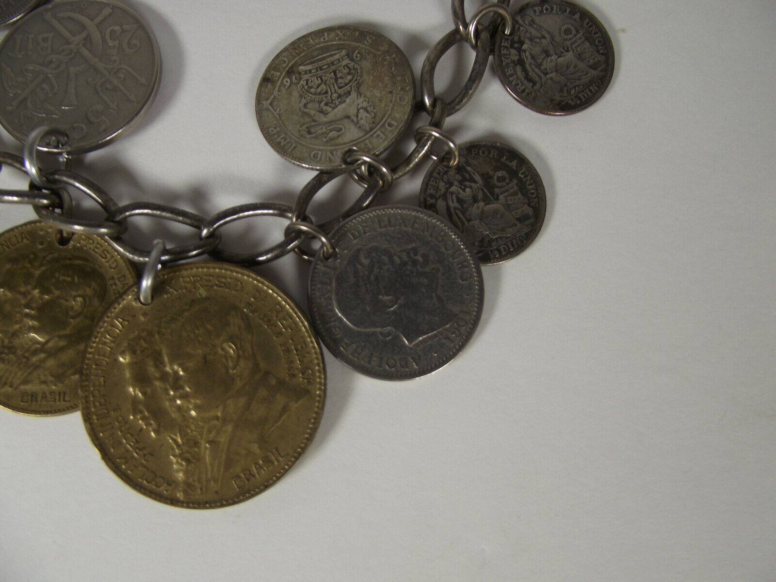 Vintage Coins Sterling Bracelet Foreign US Coins Some Sterling mid 1800s & up da
