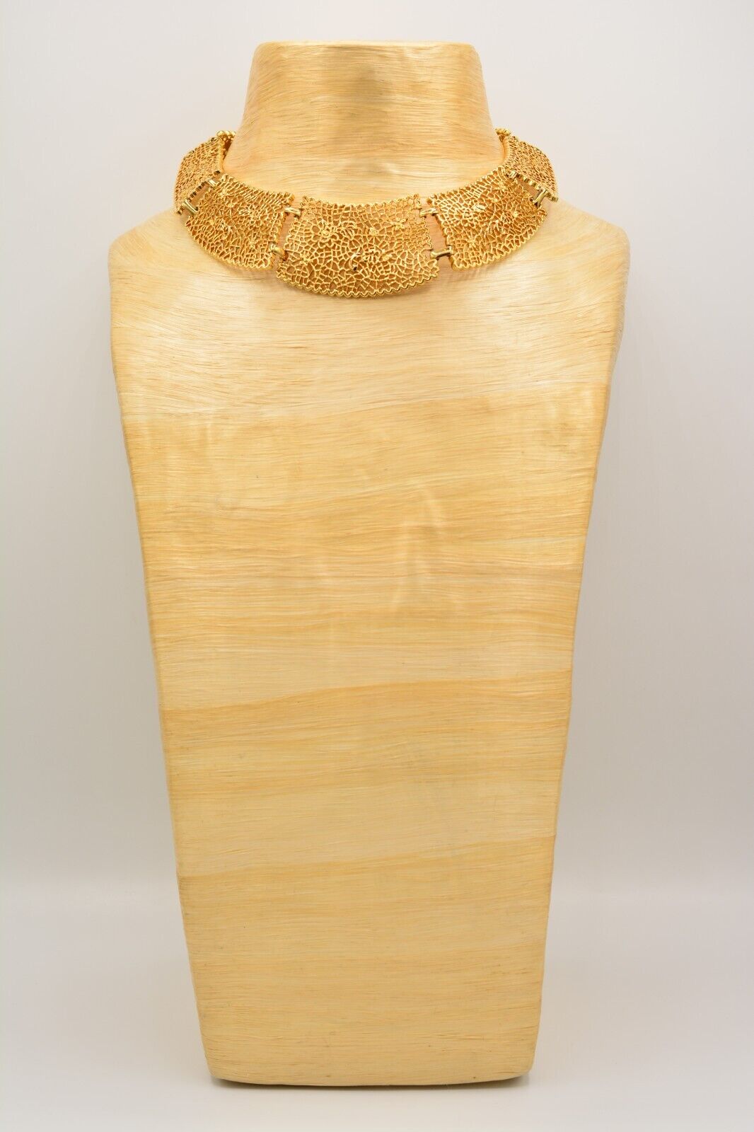 Vintage Collar Necklace Chunky Gold Tone Choker Filigree Floral 1900s Bin3B