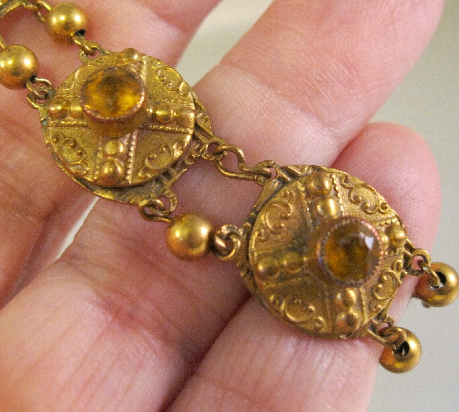 Antique 1800's Victorian Citrine Glass Gold Filled Bracelet 7.5" Jewelry