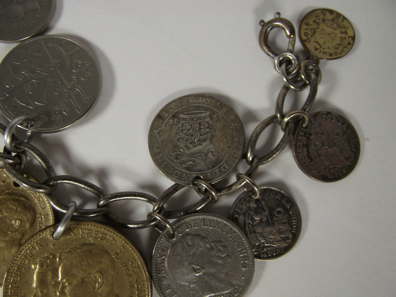 Vintage Coins Sterling Bracelet Foreign US Coins Some Sterling mid 1800s & up da