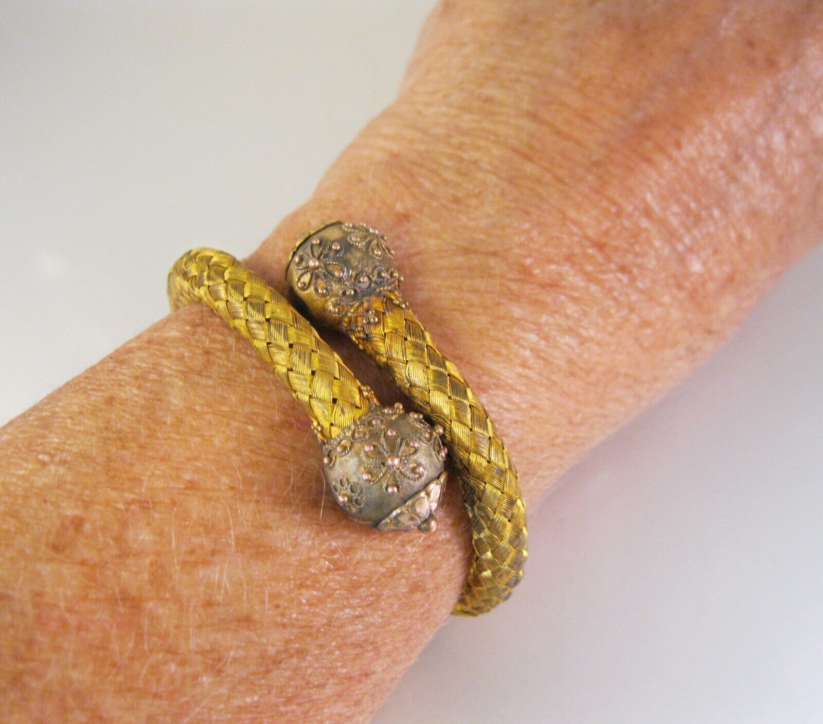 1800s Victorian Era Antique Etruscan Revival Wrap Around Bracelet Gold Filled