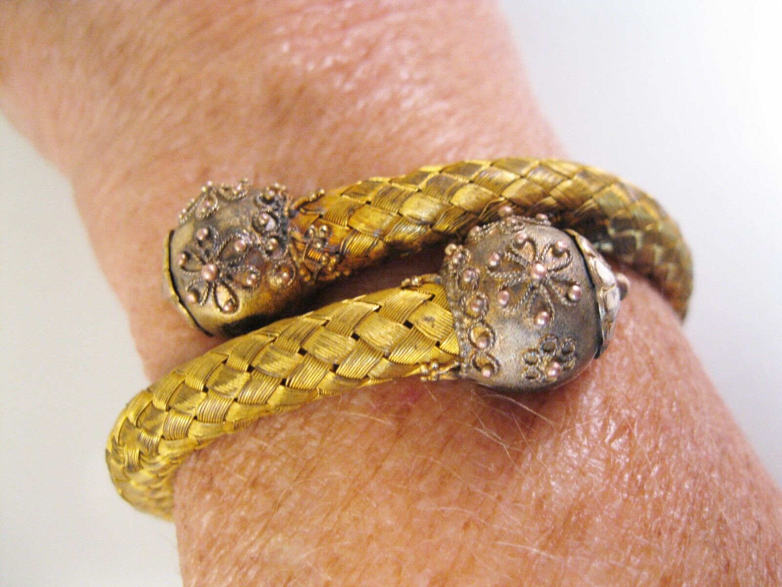 1800s Victorian Era Antique Etruscan Revival Wrap Around Bracelet Gold Filled