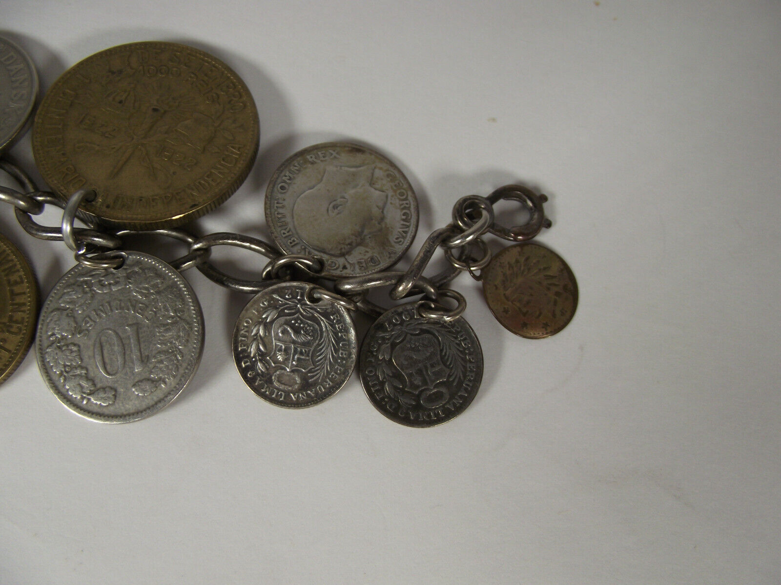 Vintage Coins Sterling Bracelet Foreign US Coins Some Sterling mid 1800s & up da