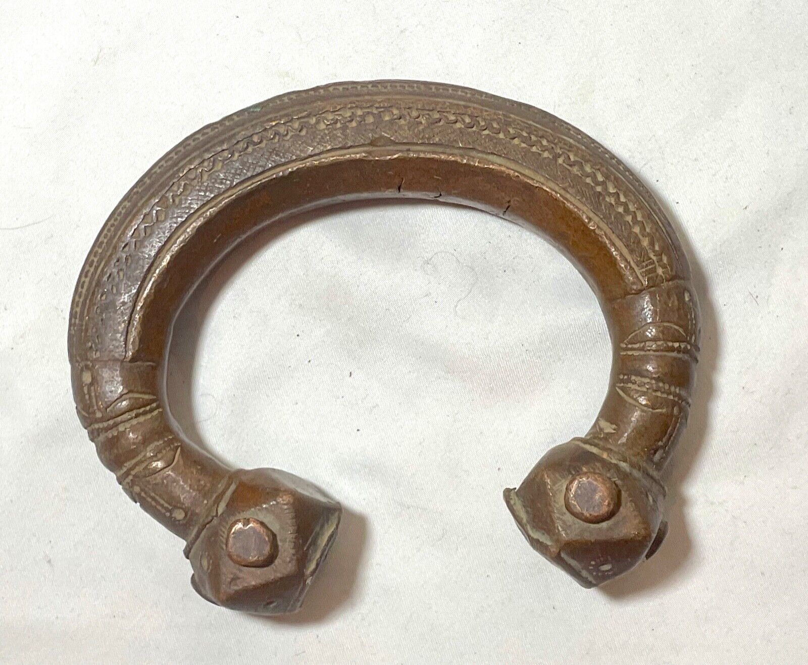 rare 1800's Antique African Niger Baoulé Dogon Bronze Manilla Currency Bracelet^