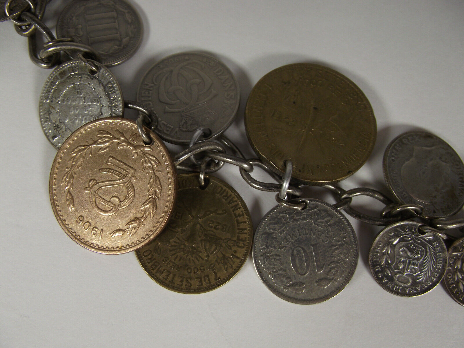 Vintage Coins Sterling Bracelet Foreign US Coins Some Sterling mid 1800s & up da