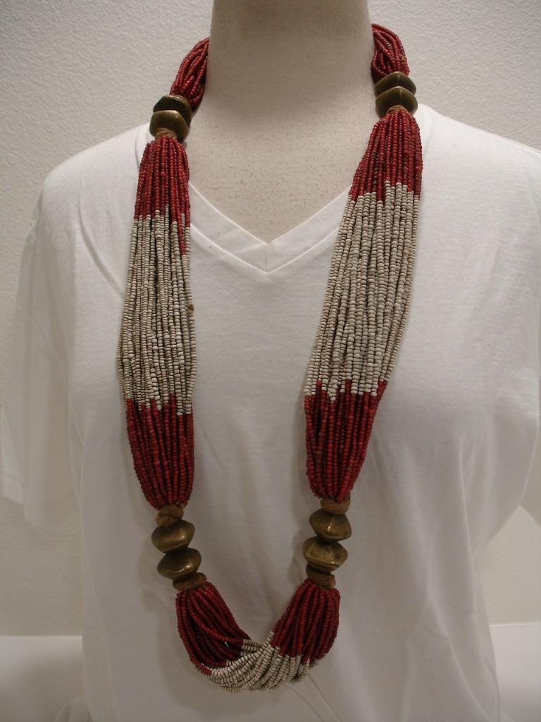 India Burma Myanmar Konyak Naga People's White Heart Beads Necklace Early 1900's