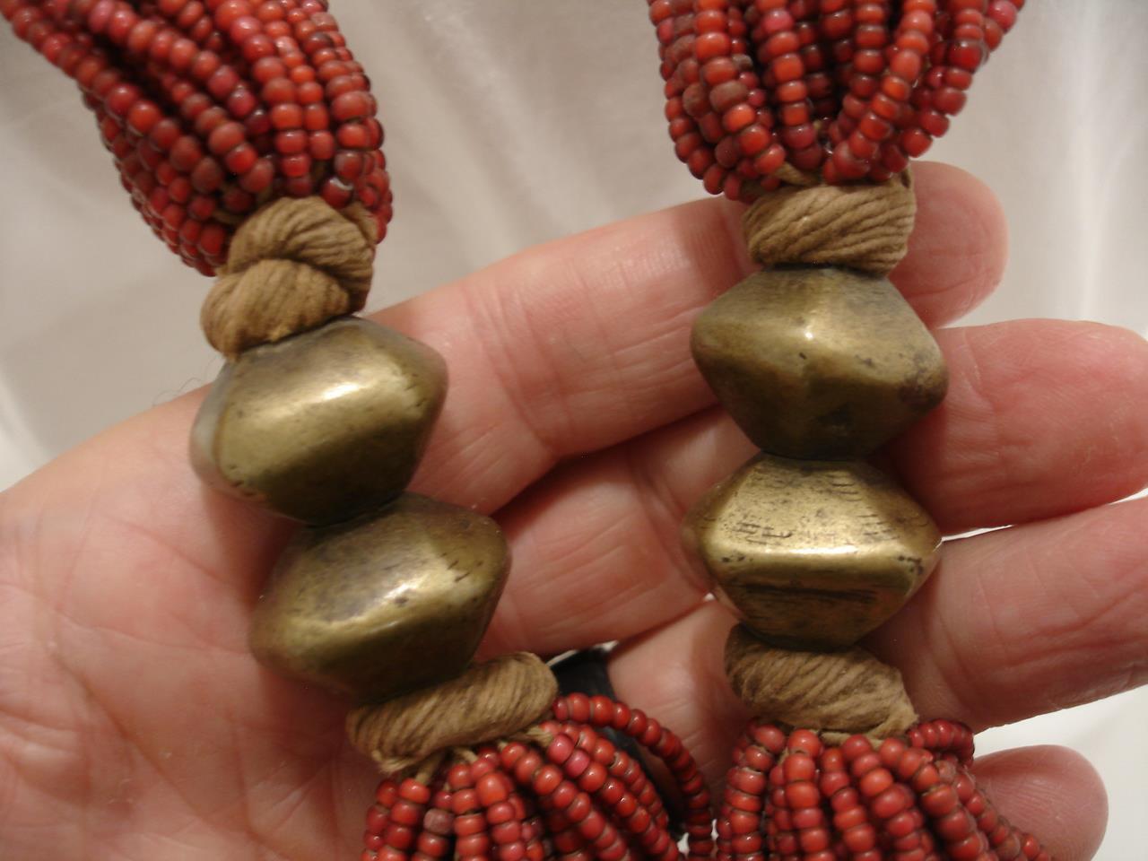 India Burma Myanmar Konyak Naga People's White Heart Beads Necklace Early 1900's