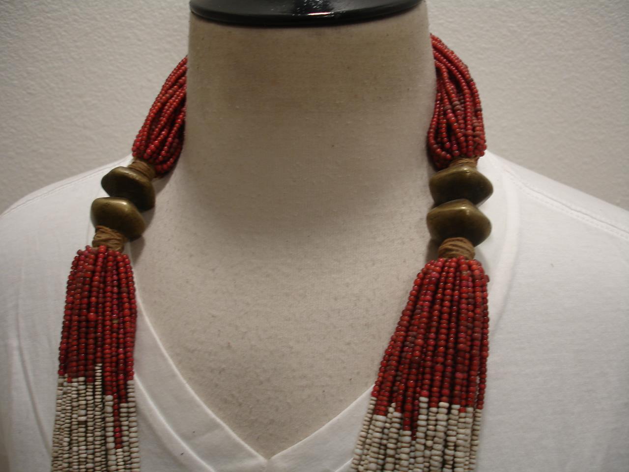 India Burma Myanmar Konyak Naga People's White Heart Beads Necklace Early 1900's