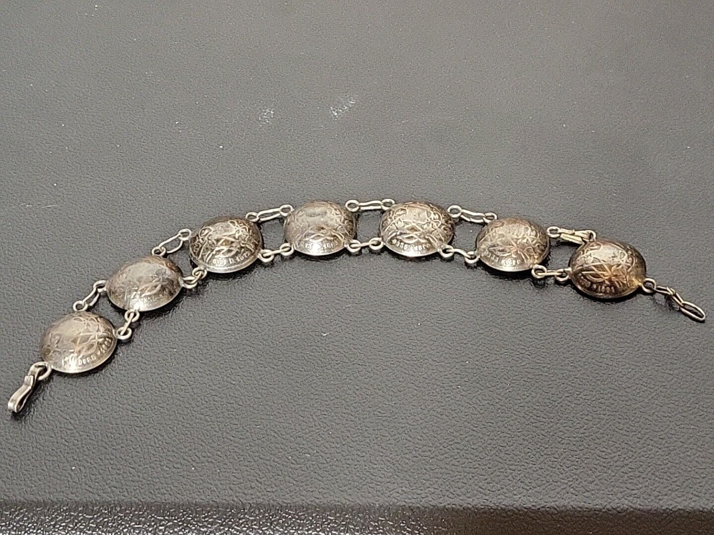 Antique Sterling Silver Coin Bracelet Republic De Guatemala 1833 1890 Coins