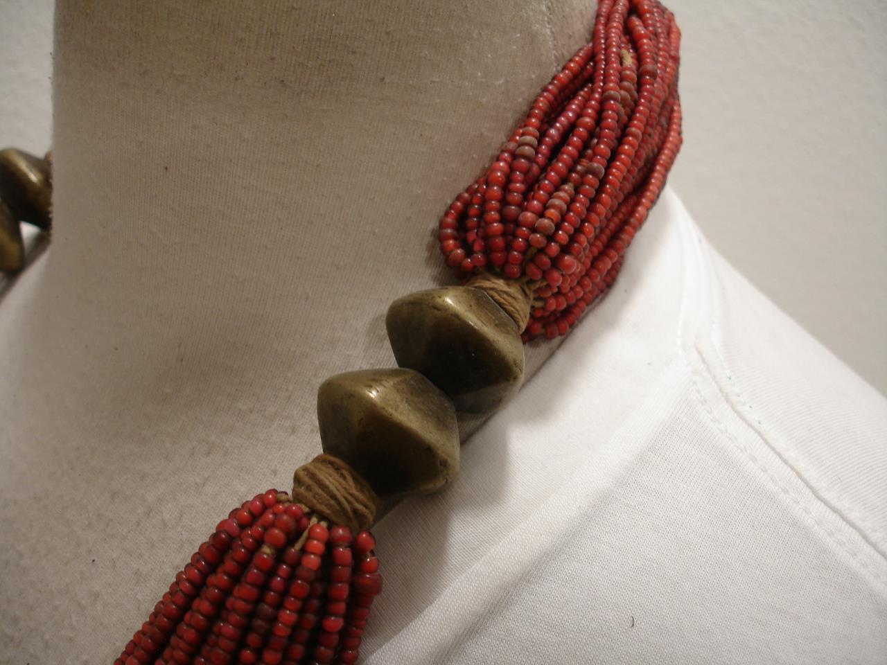 India Burma Myanmar Konyak Naga People's White Heart Beads Necklace Early 1900's