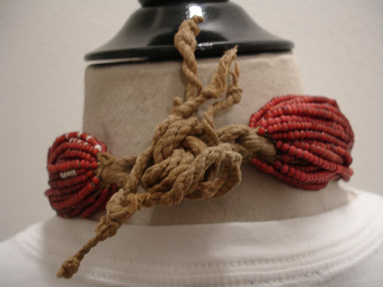 India Burma Myanmar Konyak Naga People's White Heart Beads Necklace Early 1900's