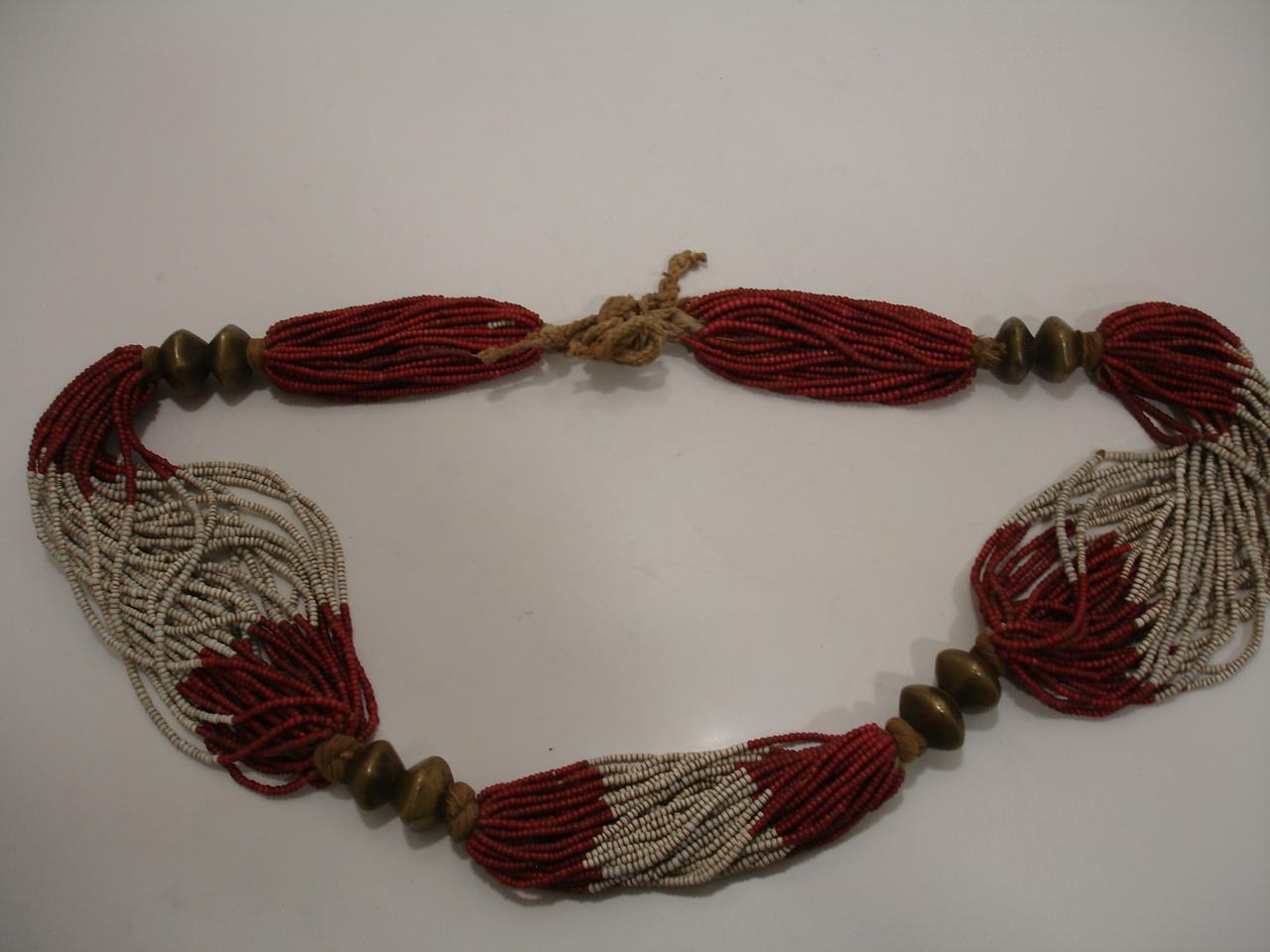 India Burma Myanmar Konyak Naga People's White Heart Beads Necklace Early 1900's