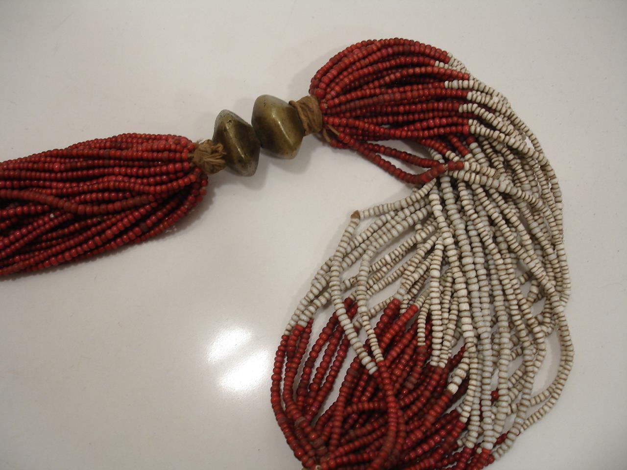 India Burma Myanmar Konyak Naga People's White Heart Beads Necklace Early 1900's