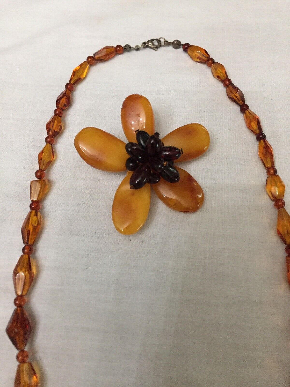 Early 1900s Beautiful Amber Necklace And Broach/Pendant