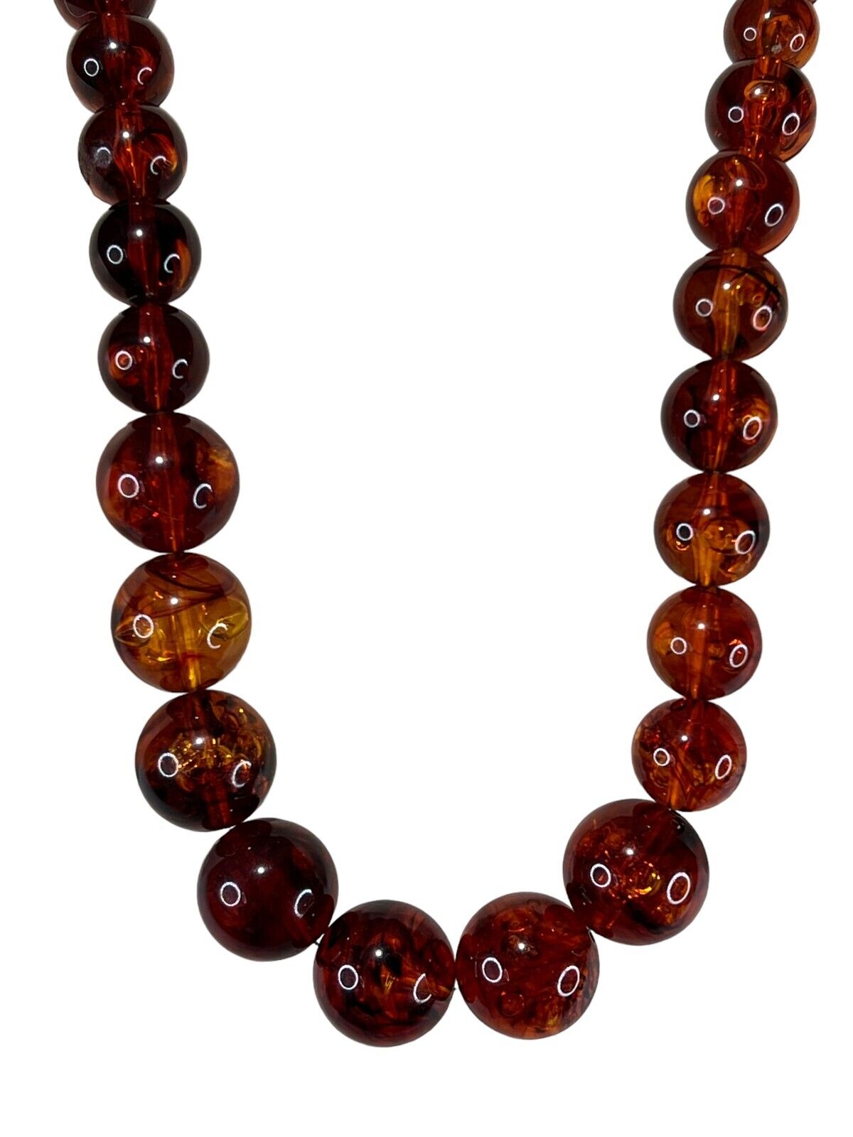 VTG Early-Mid 1900s Women Size 30in Necklace Amber Made of Lucite Old Slip Clasp