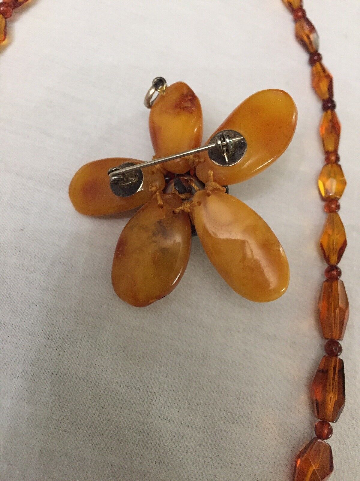Early 1900s Beautiful Amber Necklace And Broach/Pendant