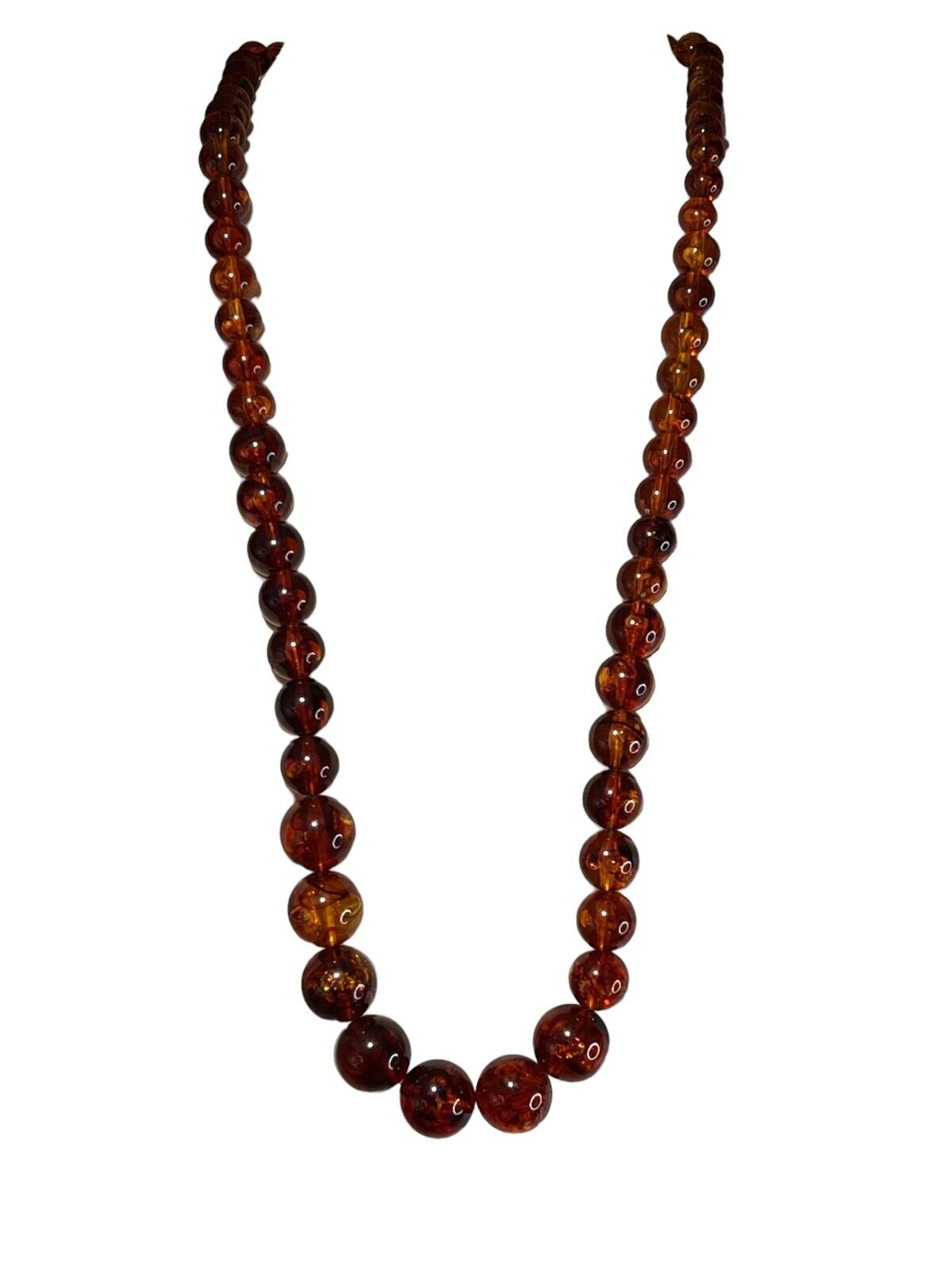 VTG Early-Mid 1900s Women Size 30in Necklace Amber Made of Lucite Old Slip Clasp