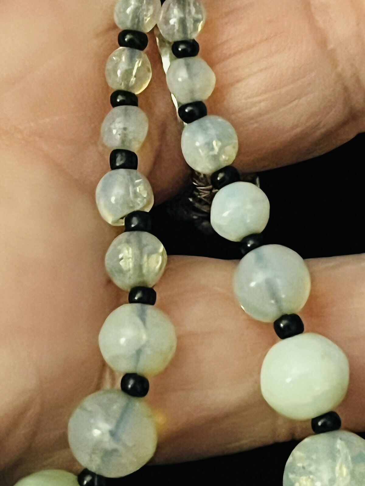 Antique Early 1900’s ART DECO Uranium CZECH Glass Bead Necklace