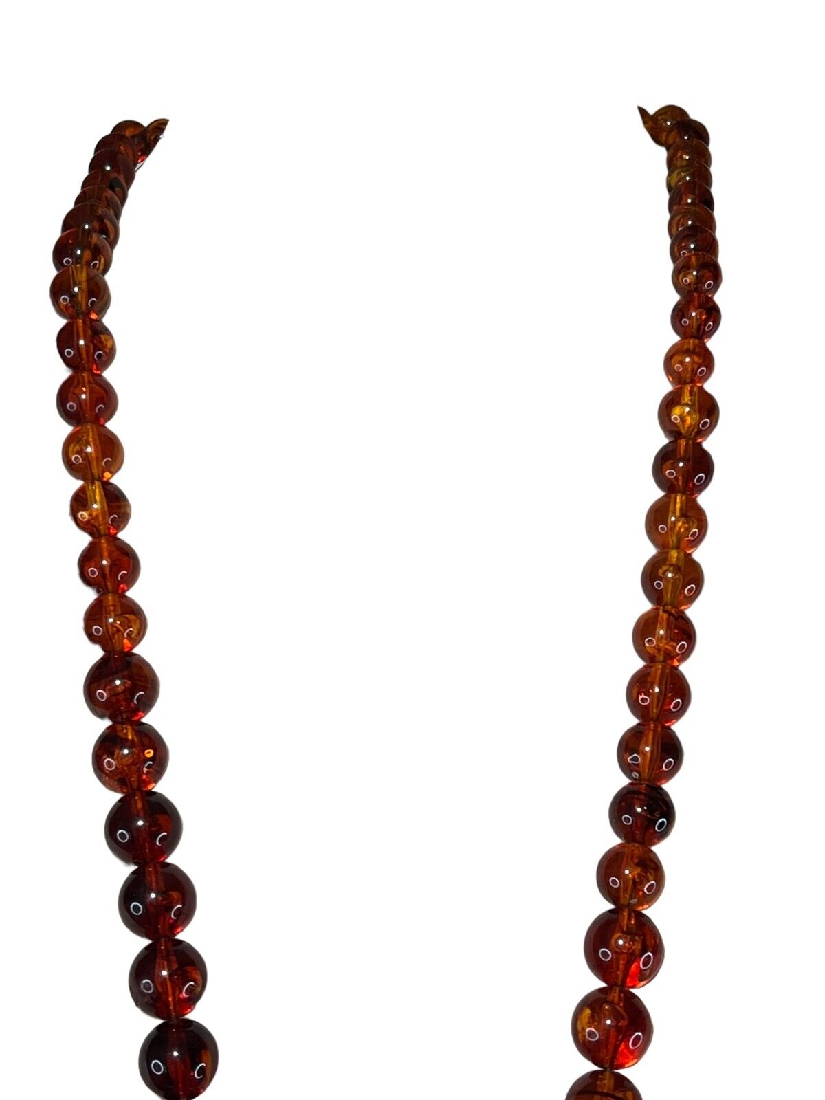 VTG Early-Mid 1900s Women Size 30in Necklace Amber Made of Lucite Old Slip Clasp