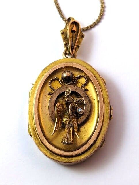 Victorian Locket Pendant in Gold-Filled Setting, 1900's, Vintage Jewelry