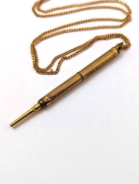 Victorian Golden Pencil Necklace, 1900's, Vintage Jewelry