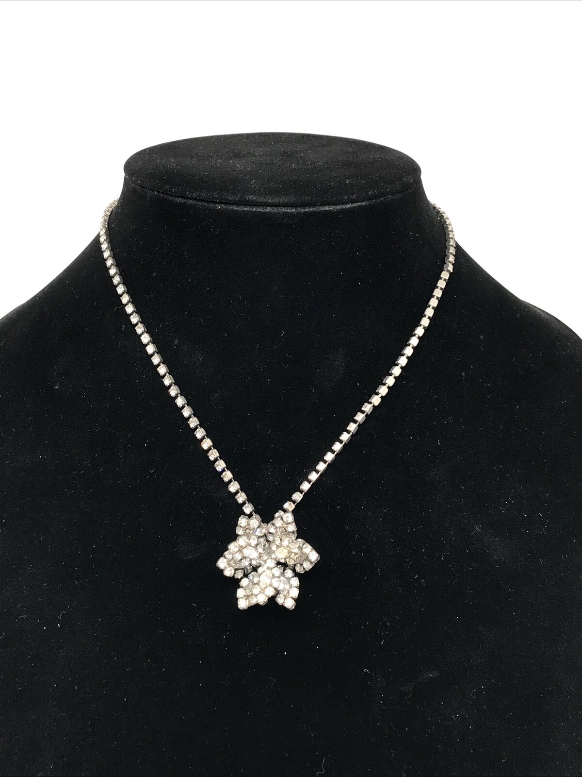 Early 1900'S Unique Rhinestone Flower Choker Necklace Hook Clasp