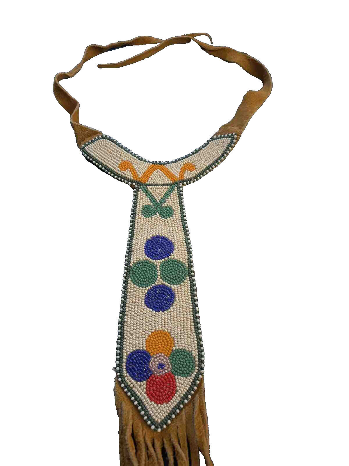Native American Circa Early 1900’s Beaded Buckskin Necklace 