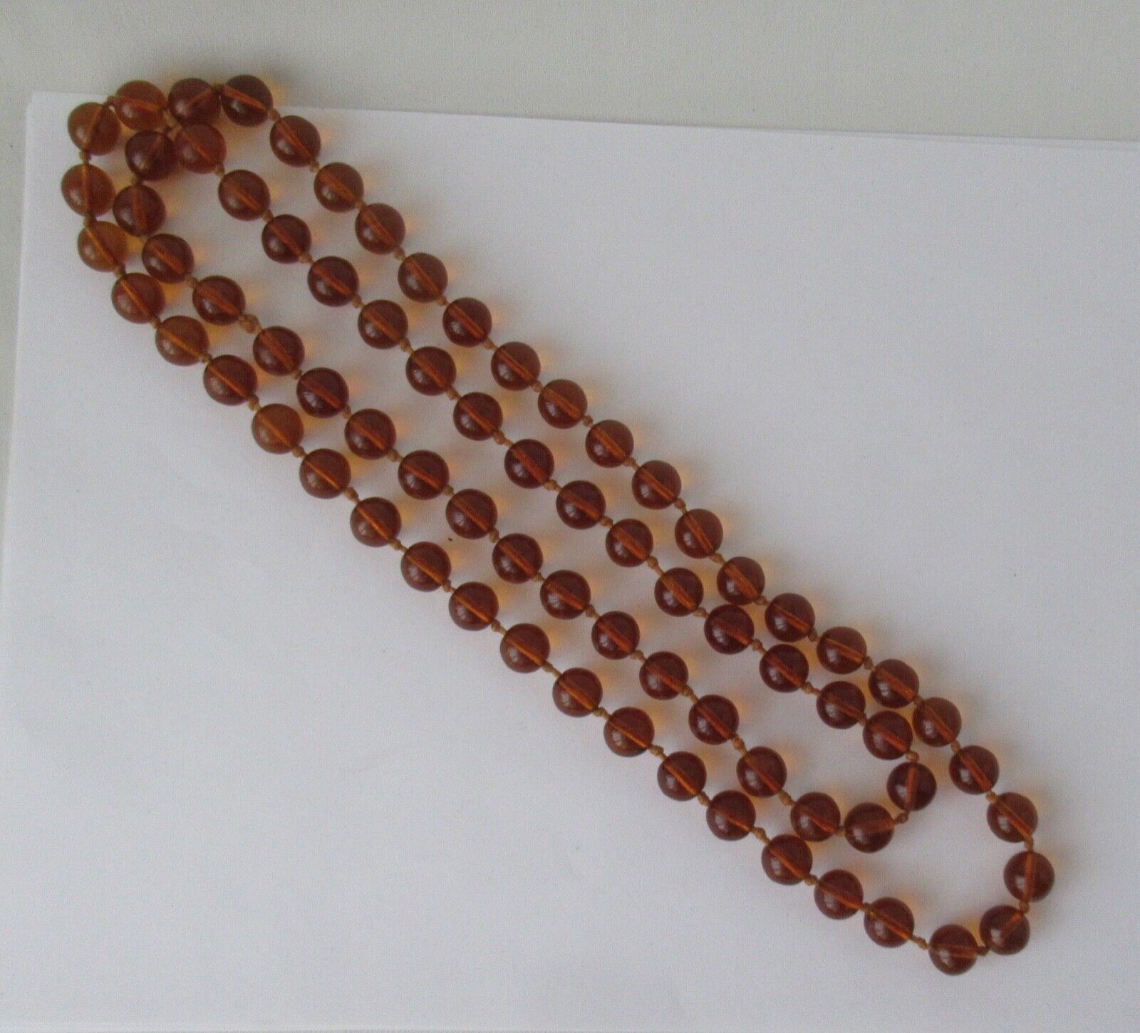 Antique Amber Color Glass Necklace 45" Long Circa 1900's