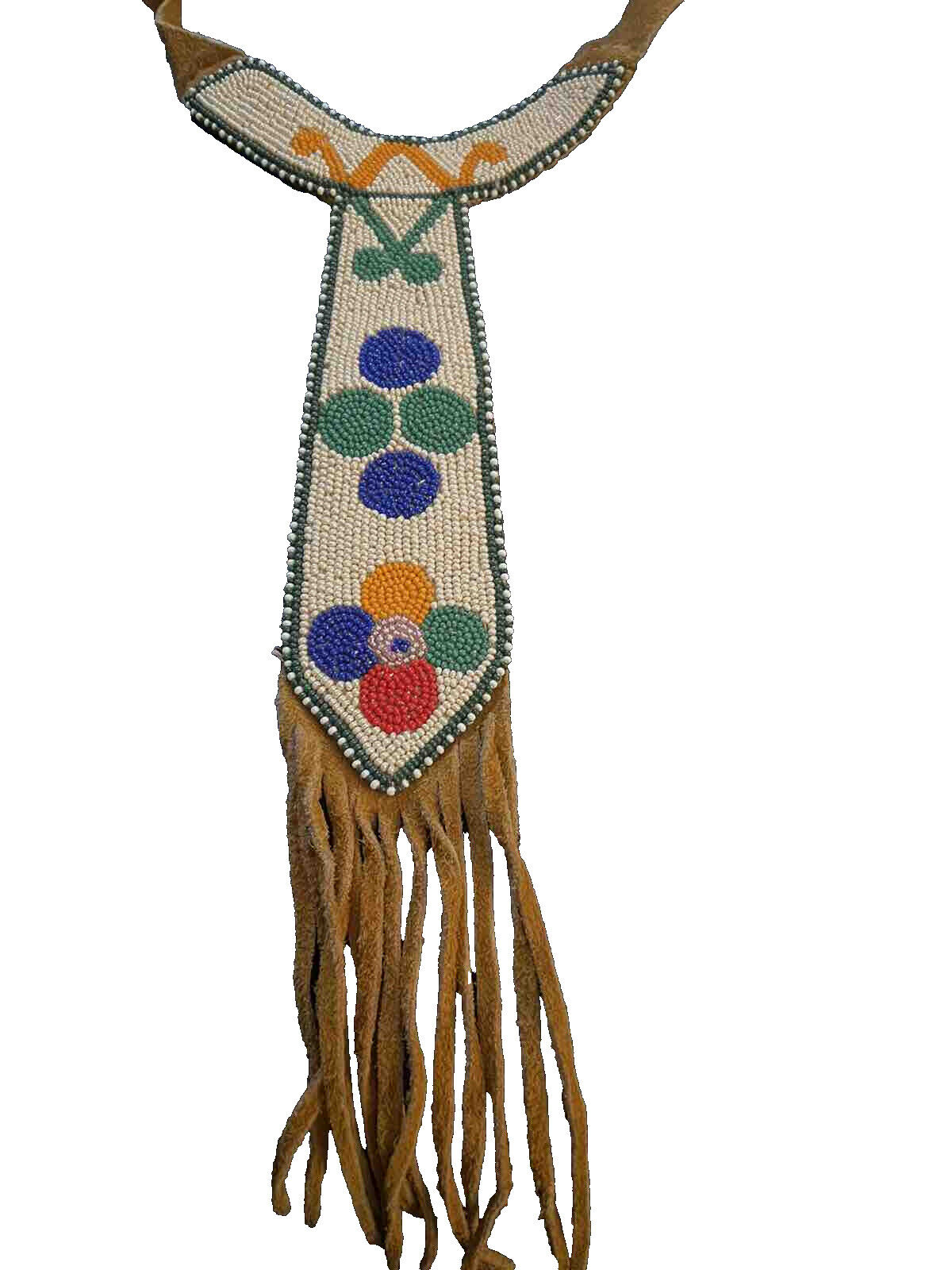 Native American Circa Early 1900’s Beaded Buckskin Necklace 